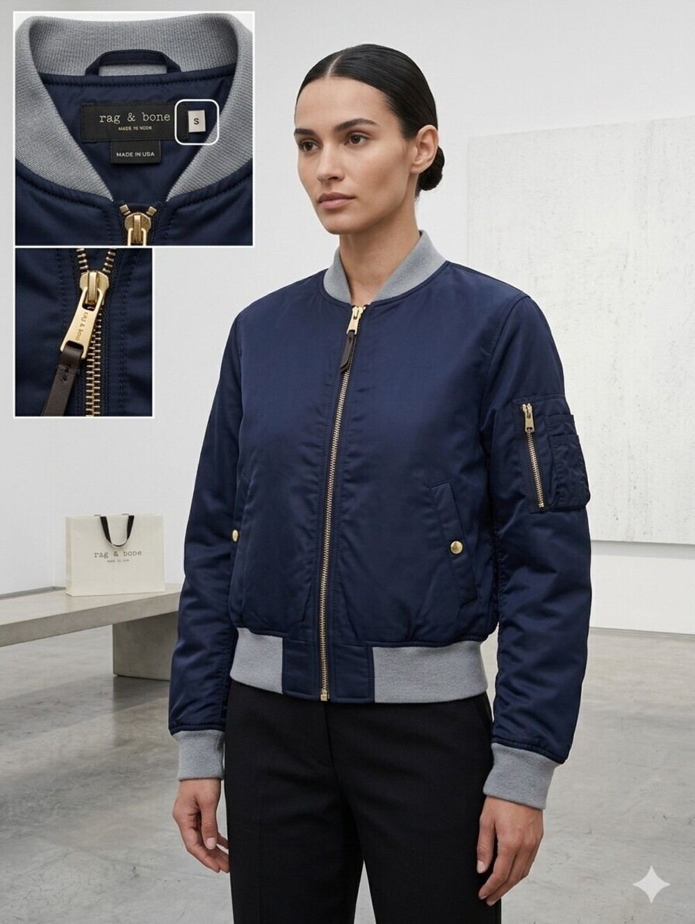 Rag & Bone New York Manston Bomber Jacket Navy Blue - Women's S/P